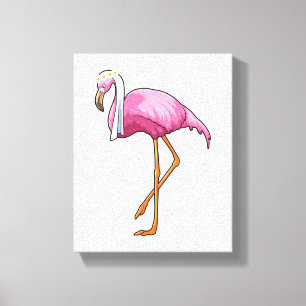 Lienzo Flamingo como novia con velo