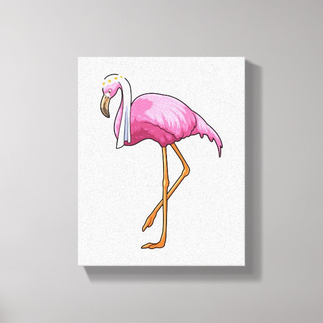 Lienzo Flamingo como novia con velo (Anverso)