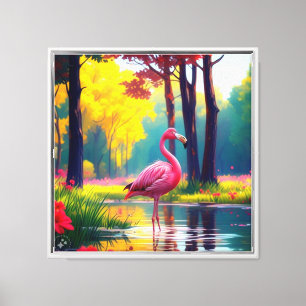 Lienzo Flamingo de pie en el lago-365476