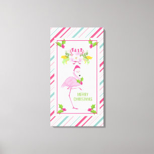 Lienzo Flamingo rosa Santa Hat Candy Canes y Holly