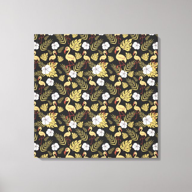 Lienzo Flamingo seamless pattern yellow and white flowers (Anverso)