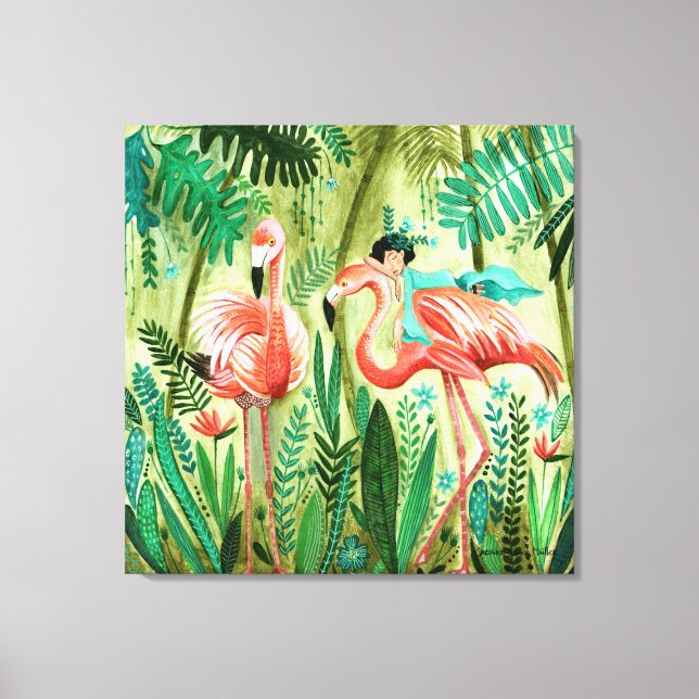 Lienzo Flamingo's in the tropical jungle (Anverso)