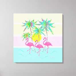 Lienzo Flamingos rosas Guay Sun y Palm Trees Wall Art