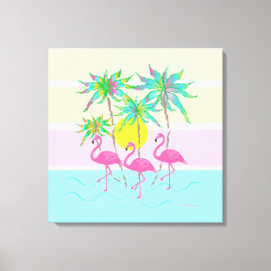 Lienzo Flamingos rosas Guay Sun y Palm Trees Wall Art