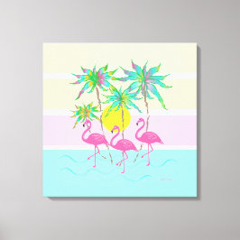 Lienzo Flamingos rosas Guay Sun y Palm Trees Wall Art