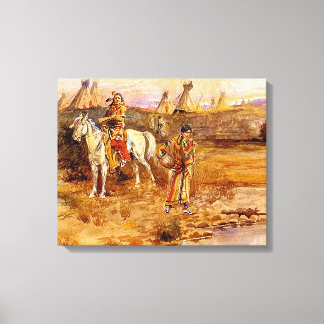 Lienzo Flirtación piegan de Charles M. Russell (Anverso)
