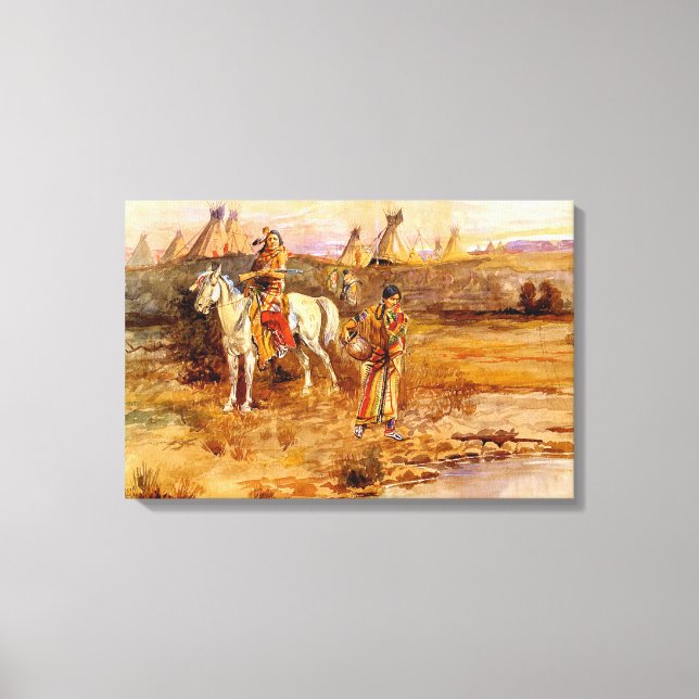 Lienzo Flirtación piegan de Charles M. Russell (Anverso)