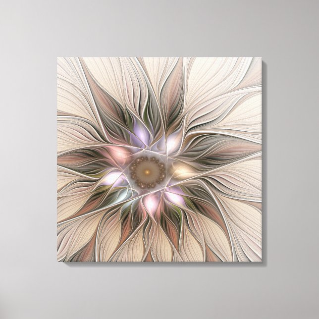 Lienzo Flor abstracta alegre beige marrón fractal floral (Anverso)