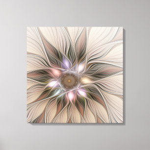 Lienzo Flor abstracta alegre beige marrón fractal floral