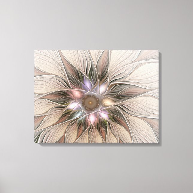 Lienzo Flor abstracta alegre beige marrón fractal floral (Anverso)