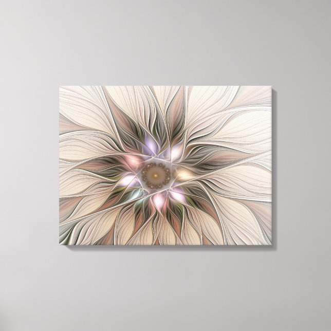 Lienzo Flor abstracta alegre beige marrón fractal floral (Anverso)