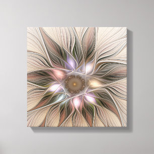Lienzo Flor abstracta alegre beige marrón fractal floral