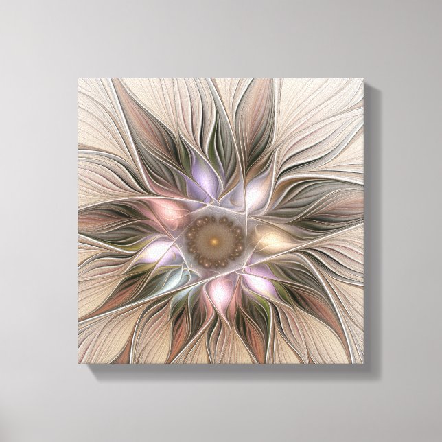 Lienzo Flor abstracta alegre beige marrón fractal floral (Anverso)