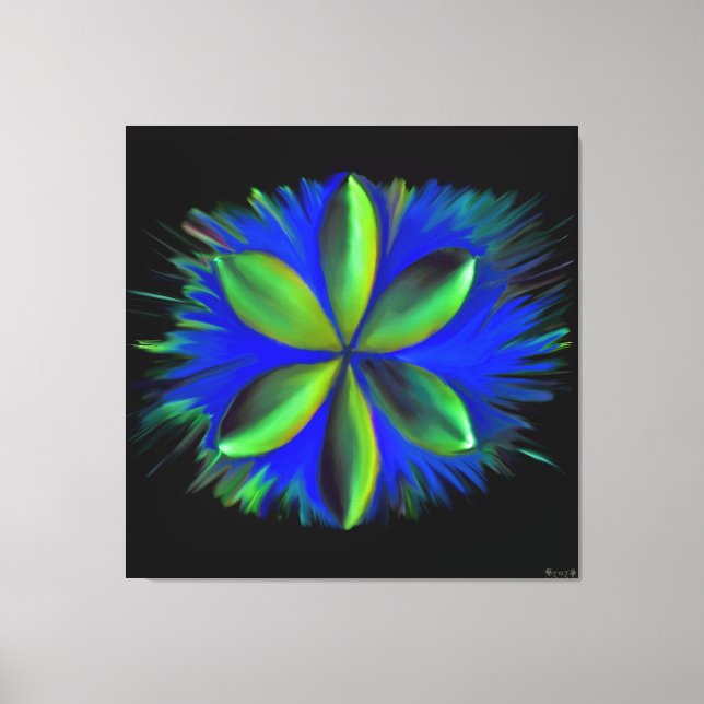 Lienzo Flor abstracta azul y verde (Anverso)