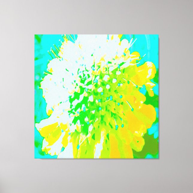 Lienzo Flor abstracta de incushión en amarillo y verde (Anverso)