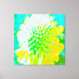 Lienzo Flor abstracta de incushión en amarillo y verde