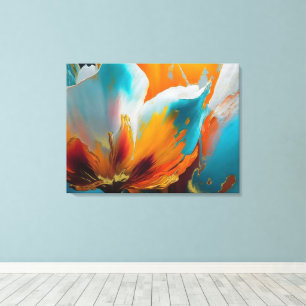 Lienzo Flor abstracta en naranja y azul verdoso