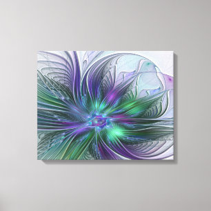 Lienzo Flor Abstracta Moderna Fractal Verde Púrpura