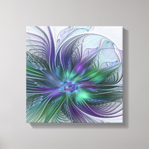 Lienzo Flor Abstracta Moderna Fractal Verde Púrpura