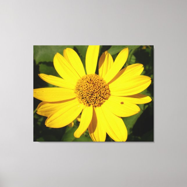 Lienzo Flor amarilla con hojas verdes (Anverso)