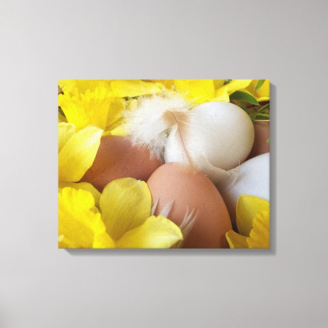 Lienzo flor amarilla y huevos de pascua (Anverso)