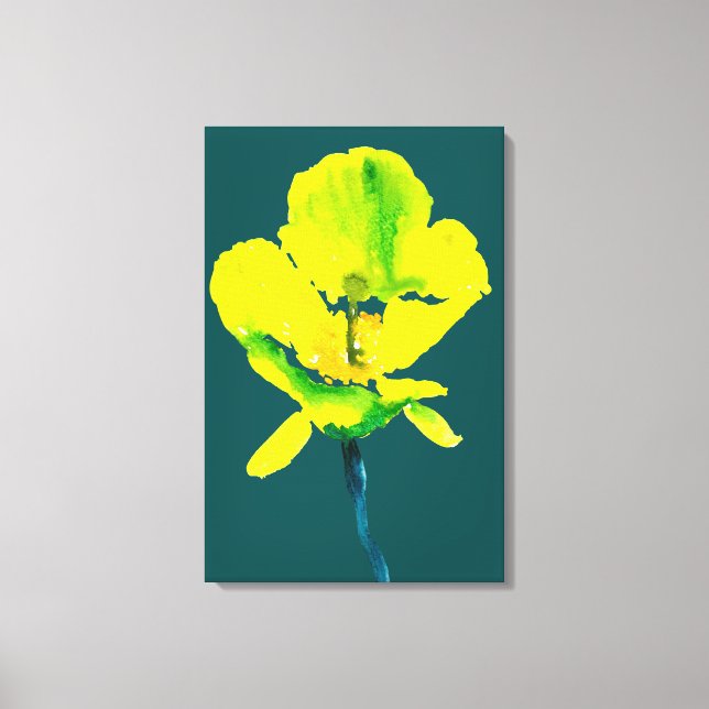 Lienzo Flor amarillo acuarela abstracta (Anverso)