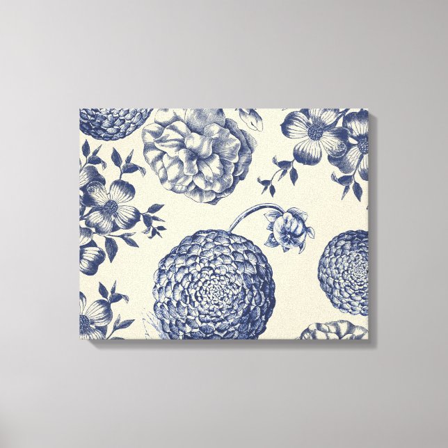 Lienzo Flor azul anticuada impresa floral (Anverso)