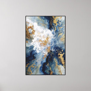 Lienzo Flor Blanca con Acentos Azules y Dorados – Abstrac