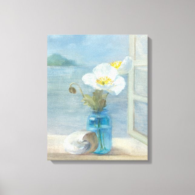 Lienzo Flor blanca con vistas al mar (Anverso)