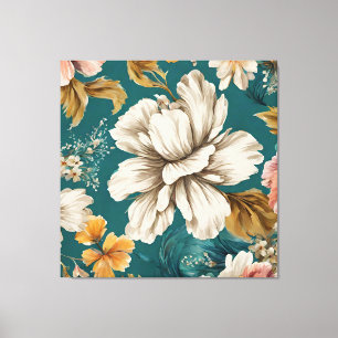 Lienzo Flor blanca y flores suaves en Verde azulado