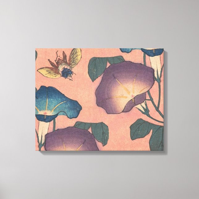 Lienzo Flor de abeja rosa Clásica Hokusai Art (Anverso)