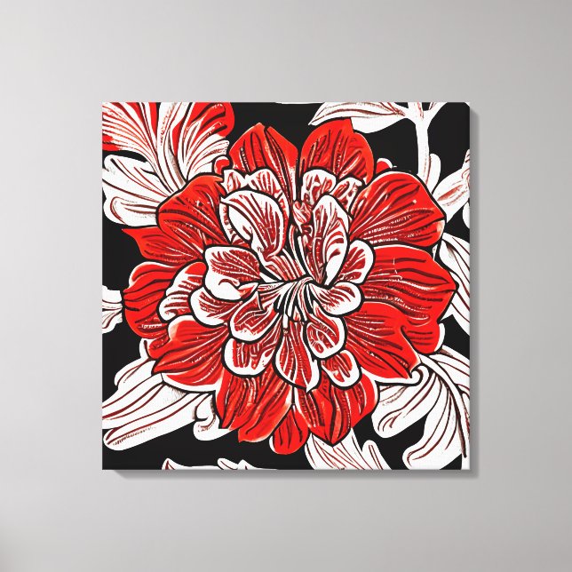 Lienzo Flor de Art Nouveau blanca y negra roja (Anverso)