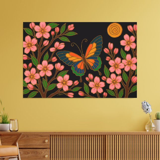Lienzo Flor de Cerezo Mariposa Luna (Insitu (Sala de estar))