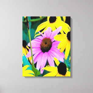 Lienzo Flor de cono rosa y púrpura con flores amarillas