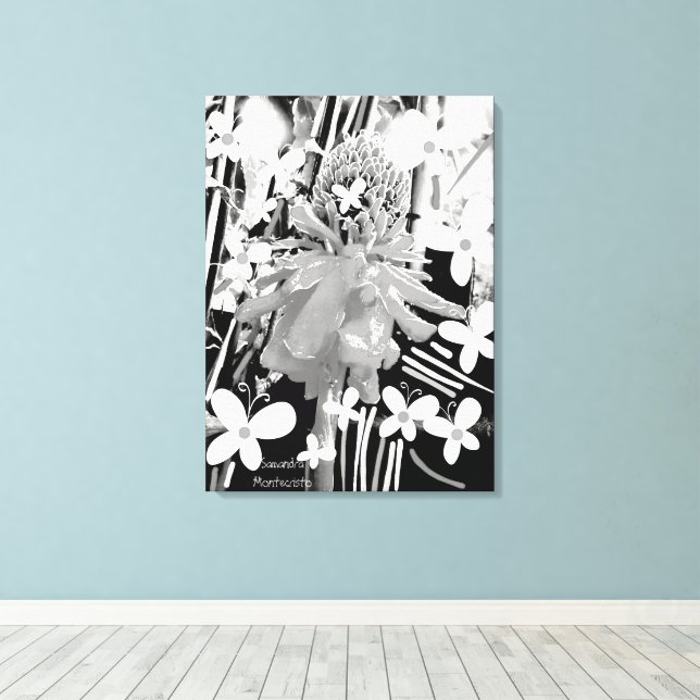 Lienzo Flor de cristal blanco y negro (Insitu (piso de madera))