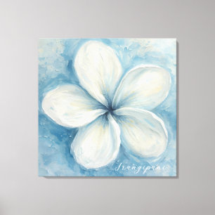 Lienzo Flor de Frangipani, Plumeria, Tropical, Azul Blanc