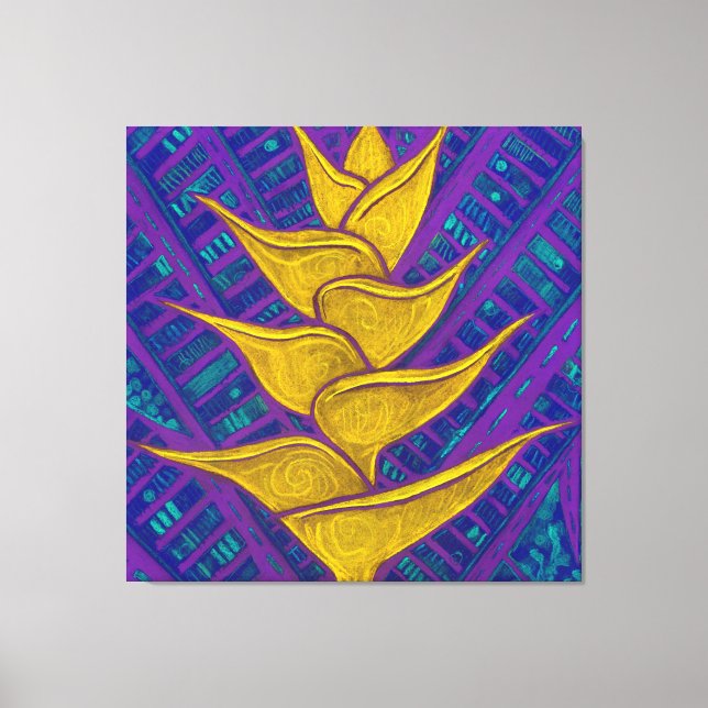 Lienzo Flor de Heliconia, pintura oral abstracta amarilla (Anverso)