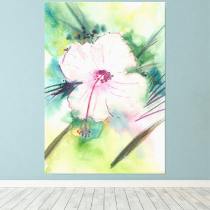 Lienzo Flor de Hibisco Beliceña pintada a mano en acuarel