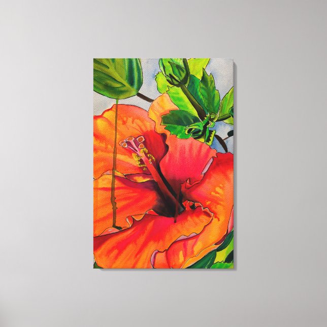 Lienzo Flor de Hibisco Neon Tropical (Anverso)
