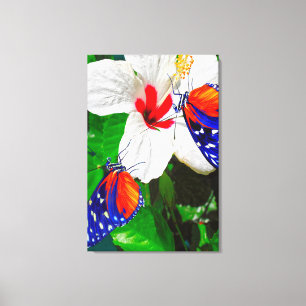 Lienzo Flor de Hibiscus con 2 mariposas tigre de largo