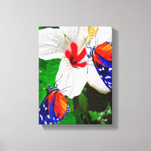 Lienzo Flor de Hibiscus con 2 mariposas tigre de largo