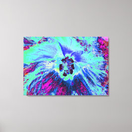Lienzo Flor de hibiscus verde y azul psicodélico retro