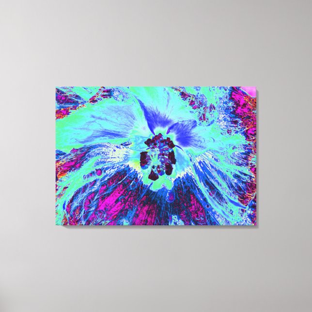Lienzo Flor de hibiscus verde y azul psicodélico retro (Anverso)