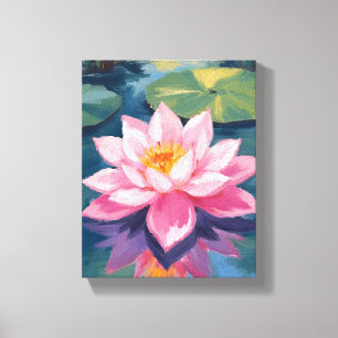 Lienzo Flor de Loto Rosa Nenúfar Acuarela Estanque