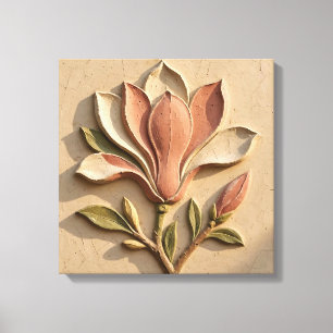 Lienzo Flor de magnolia esculpida en 3D vintage con plást
