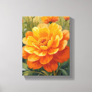 Lienzo Flor de Marigold   Floral Pintada Acuarela Naranja