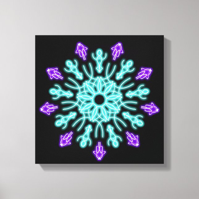 Lienzo Flor de neón turquesa y púrpura (Anverso)