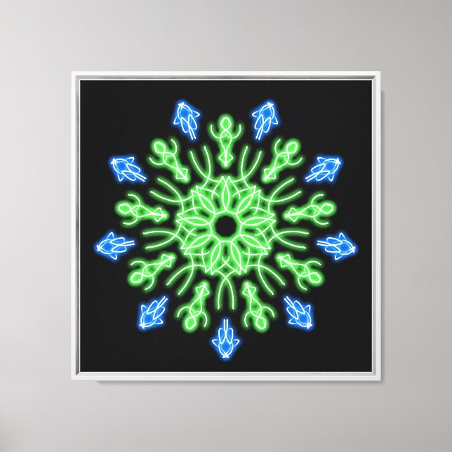 Lienzo Flor de neón verde y azul (Anverso)