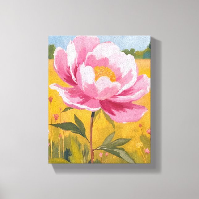 Lienzo Flor de Peonía | Acuarela de Campo de Flores Rosad (Anverso)
