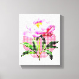 Lienzo Flor de Peonía Rosa con Mosaico de Puntos